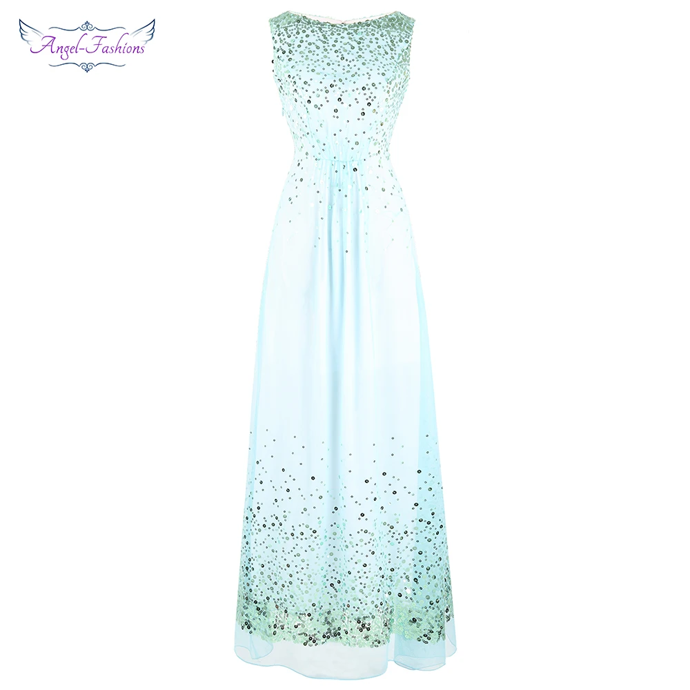 Angel-fashions Women's Sparkling Sequin Prom Dresses Illusion A-Line Gown Sky Blue J-181222-S