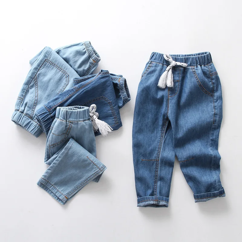 

3~11Y Kids Boy Summer Light Thin Long Jeans Boys Trousers Children Denim Pants Teenage Cool 7 8 9 10 11 Years Elastic Waist
