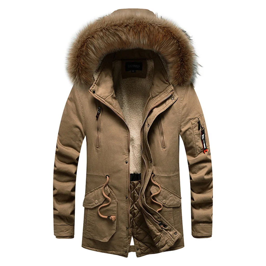 Autumn Winter Jacket Men 2XL 3XL Cotton Padded Warm Parka Coat Casual Faux Fur Hooded Fleece Long Male Jacket Windbreaker Men