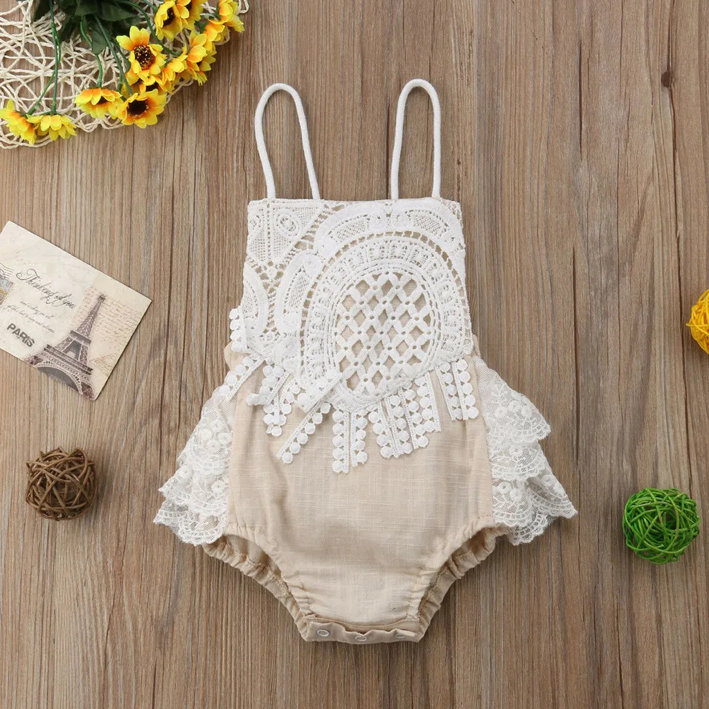 

MUQGEW 2019 Infant Baby Girls Lace Halter Backless Jumpsuit Romper Sunsuit Clothes New arrival