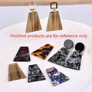 

Diy jewelry making 20pcs/lot color pattern print geometric simple trapezoidal acetic acid/acrylic beads earring pendant charms