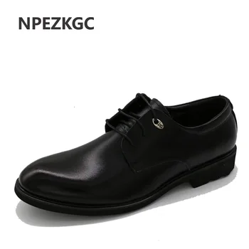 

NPEZKGC 2017 High Quality Genuine Leather Men's Oxfords Round Toe Lace up Platform British Designer Dress Wedding Flats Shoes