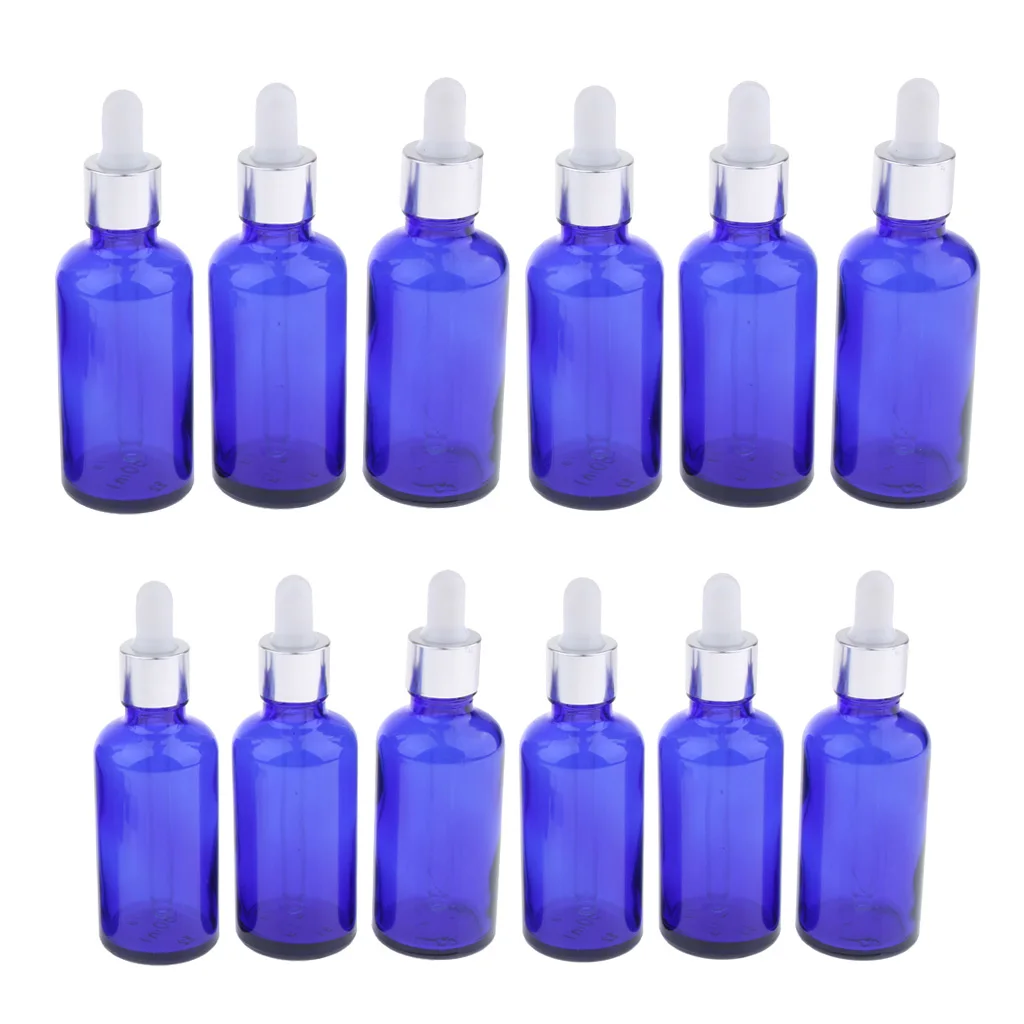 MagiDeal 12Pcs 30+50ml Reusable Glass Eye Dropper Pipette Bottle Essential Oil Vials Refillable Blue