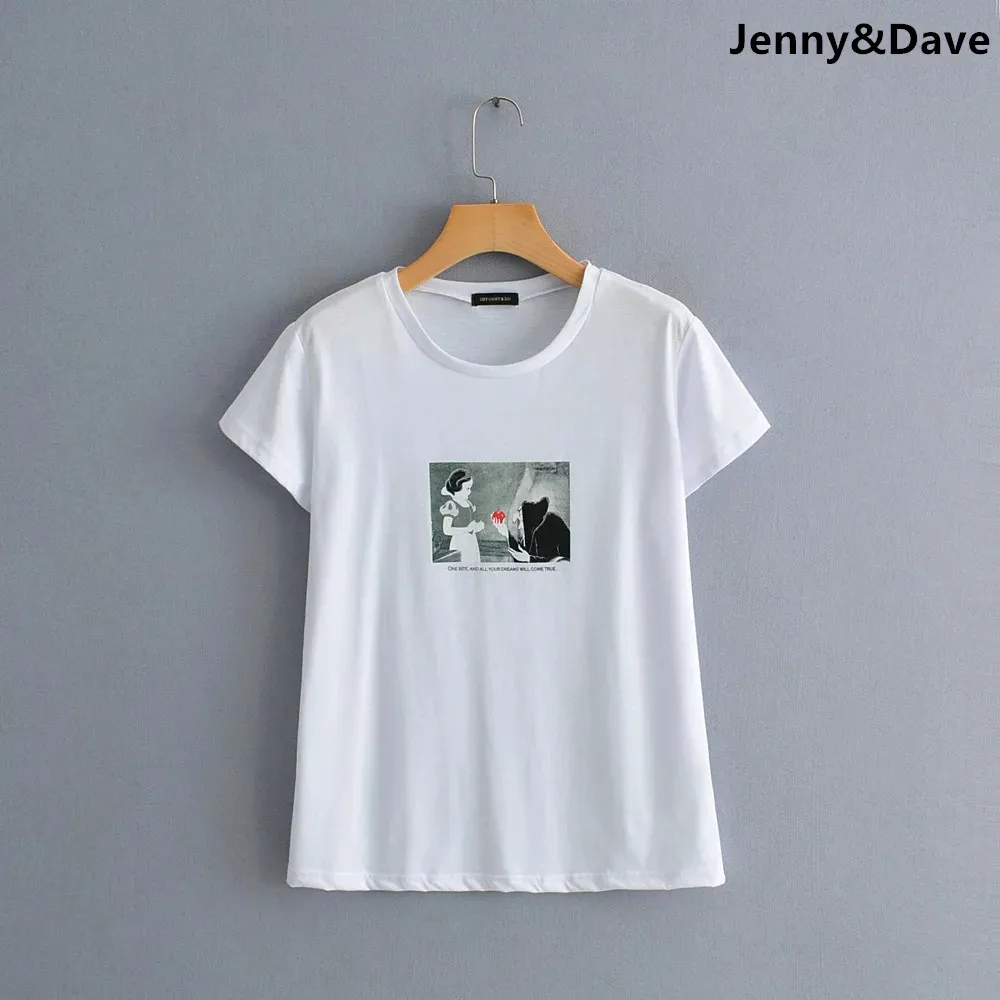 

Jenny&Dave summer 2019 t-shirt women england style print cartoon none regular cotton t shirt women tops plus size 0516