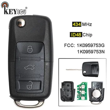 Keyforkess 434MHz ID48 Chip 1K0 959 753 G / 1K0 959 753 N Flip 3 pulsanti telecomando portachiavi per Volkswagen, per Skoda, per Seat