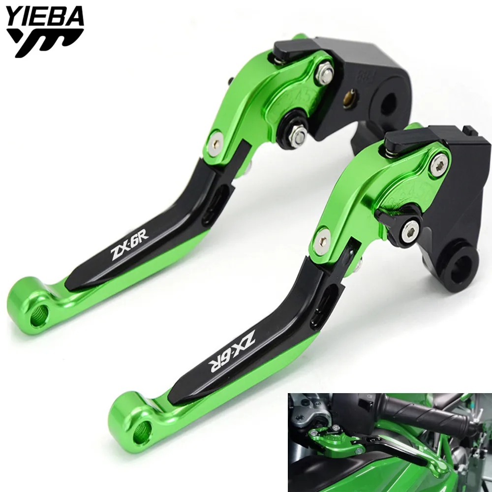 ZX6R LOGO Motorcycle Adjustable Folding Brake Clutch Levers Brake Handle For KAWASAKI ZX6R ZX-6R ZX 6R ZX636R ZX6RR 2000-2004