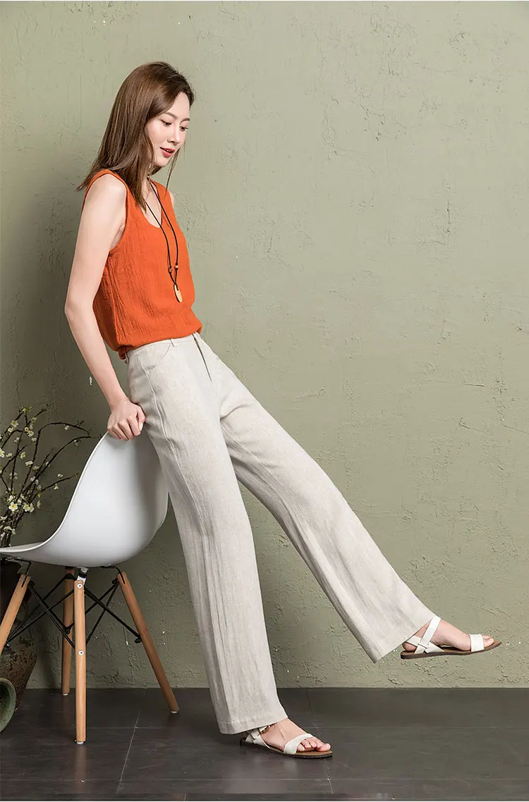 Хлопковые льняные широкие брюки для женщин летние дышащие тонкие белые элегантные рабочие брюки для женщин размера плюс брюки палаццо