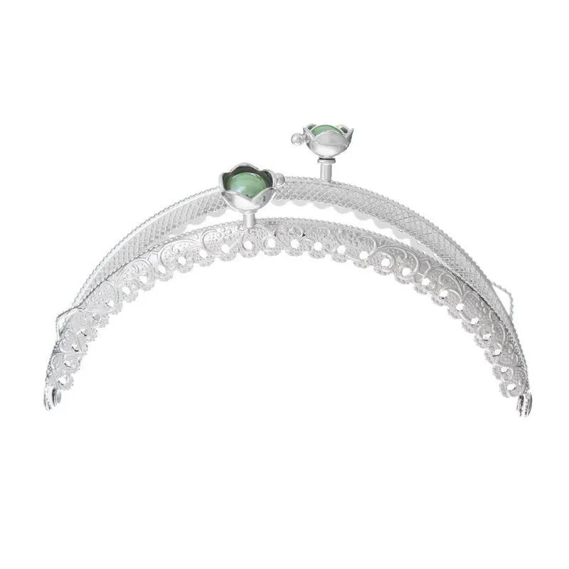 

10Pcs Silver Tone Ruffled Lock Clutch Coins Purse Frame Kiss Clasps Clips Handle Making Green Resin Flower 85mm