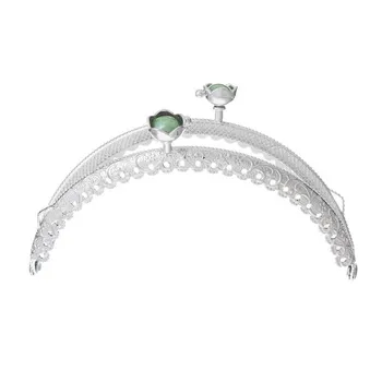 

10Pcs Silver Tone Ruffled Lock Clutch Coins Purse Frame Kiss Clasps Clips Handle Making Green Resin Flower 85mm