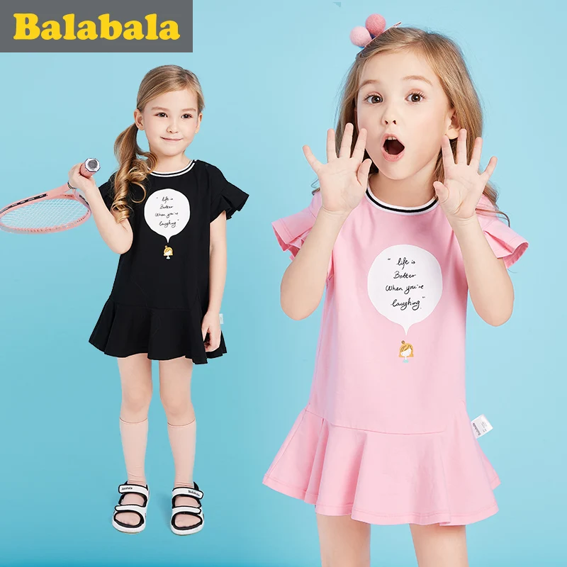 

Balabala 2019 Flower Dresses for girls Kids cotton Baby Girls clothing petal sleeve Party Dress Children Summer short dresses