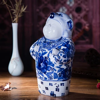 

Jingdezhen Handmade Ceramic Figure Sculpture ornaments hand-painted blue and white porcelain doll birthday gift craft ornaments