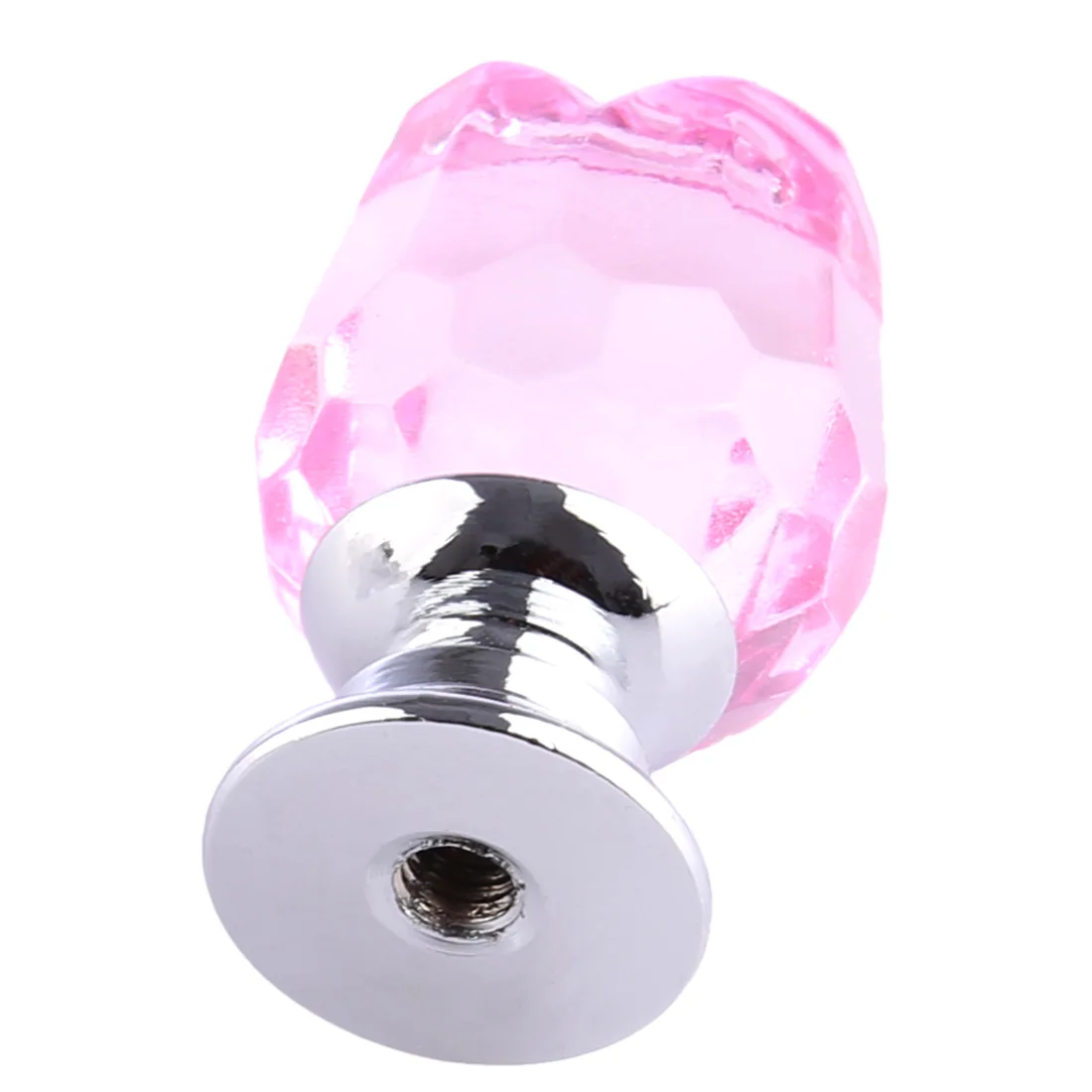 5 pcs Set Transparent Crystal Rose Shape Door Cabinet Knobs Furniture Handle Cupboard Kitchen Pull Handle- Pink