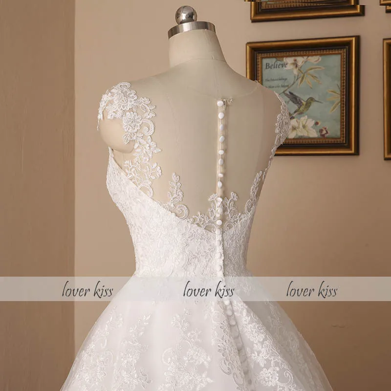 Lover Kiss Vestido De Noiva Бальные платья без рукавов с v-образным вырезом для невесты, свадебные платья с кружевной аппликацией, реальное изображение, платье для свадьбы