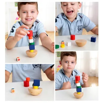 

8 pcs/set Kids Wooden Geometric Balance Blocks Montessori Game Fun Toys For Children Canvas Bag Educational Learning Gifts