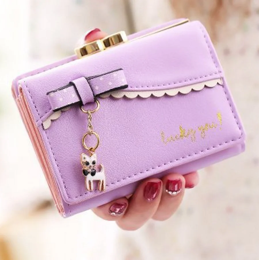 by dhl or ems 20pcs fashion women wallet short style purse with cute cat pendant ladies lovely ...