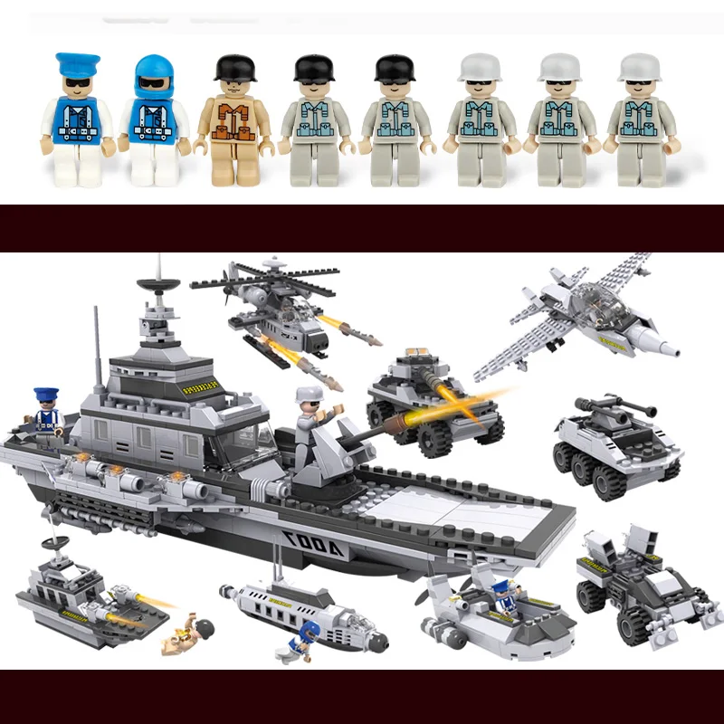 

743pcs Building Blocks Aircraft airplane ship Bus tank police city Military Carrier 8 in 1 Model Kids Toys Christmas Gift