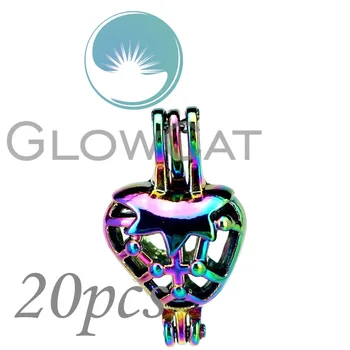 

20x CC458 Rainbow Color Lover Hand Beads Cage Jewelry Making Essential Oil Diffuser Oyster Pearl Cage Locket Pendant