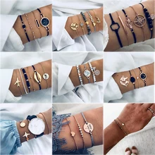 4 шт./компл. Мода карта с округлым с украшением в виде кристаллов многослойные регулируемый в богемном стиле браслет набор Для женщин модные вечерние ювелирные изделия несколько стилей