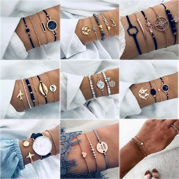 

4 Pcs/ Set Trendy Map Knot Round Crystal Multilayer Adjustable Bohemian Bracelet Set Women Fashion Party Jewelry Multiple Styles