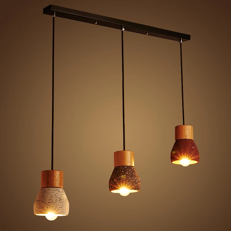  American industrial style industrial wind cement ceiling wood small pendant lamp west dining room C - 32834408560