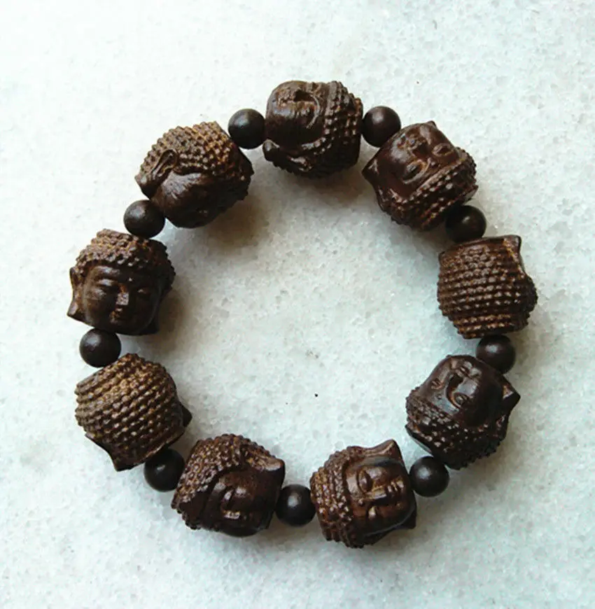 

hot handcareved Natural Wood Bracelet with Buddha head Beads
