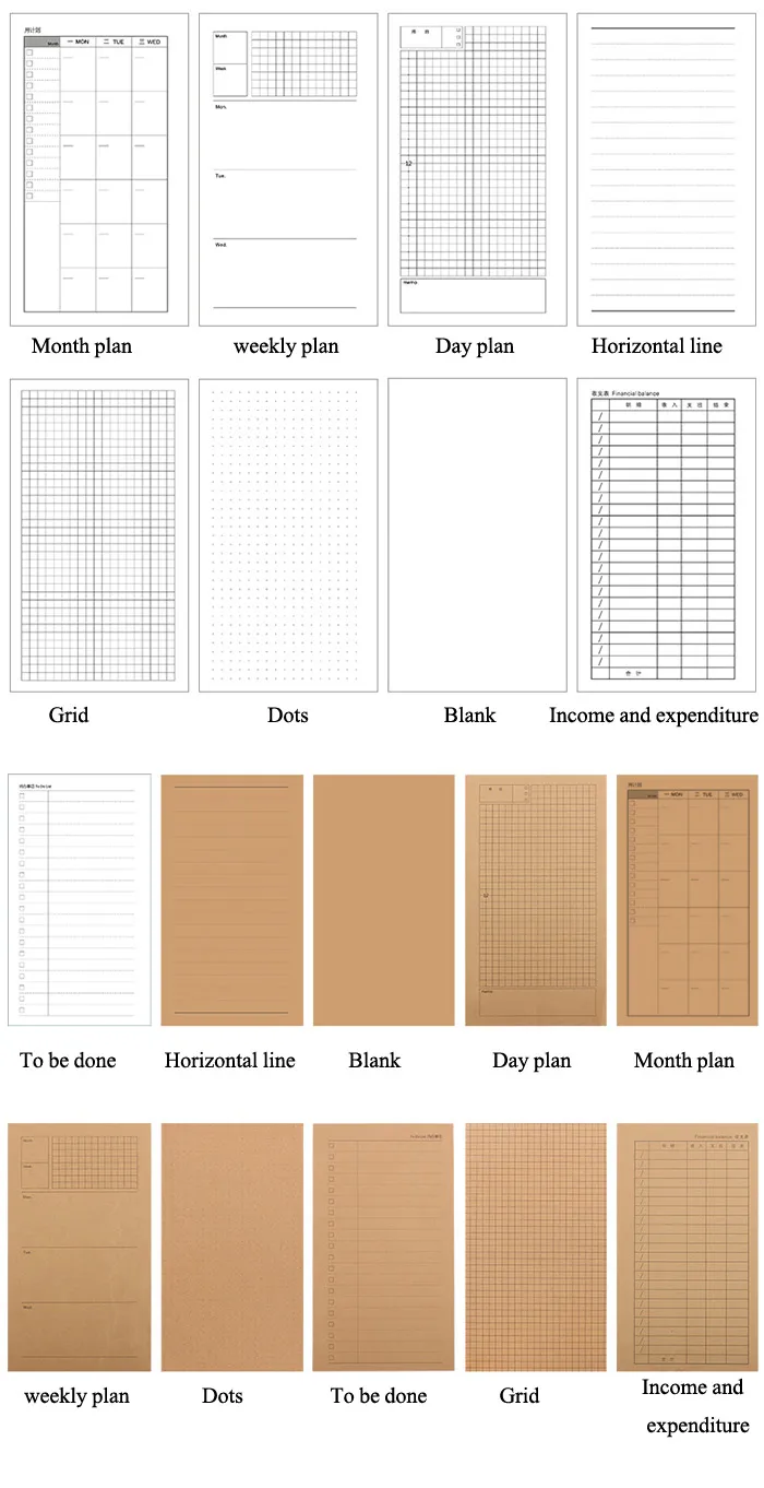 Многостильная крафт-бумага, заправляемая бумага, ежемесячный недельный план, список наличных денег, А6, реф, спираль