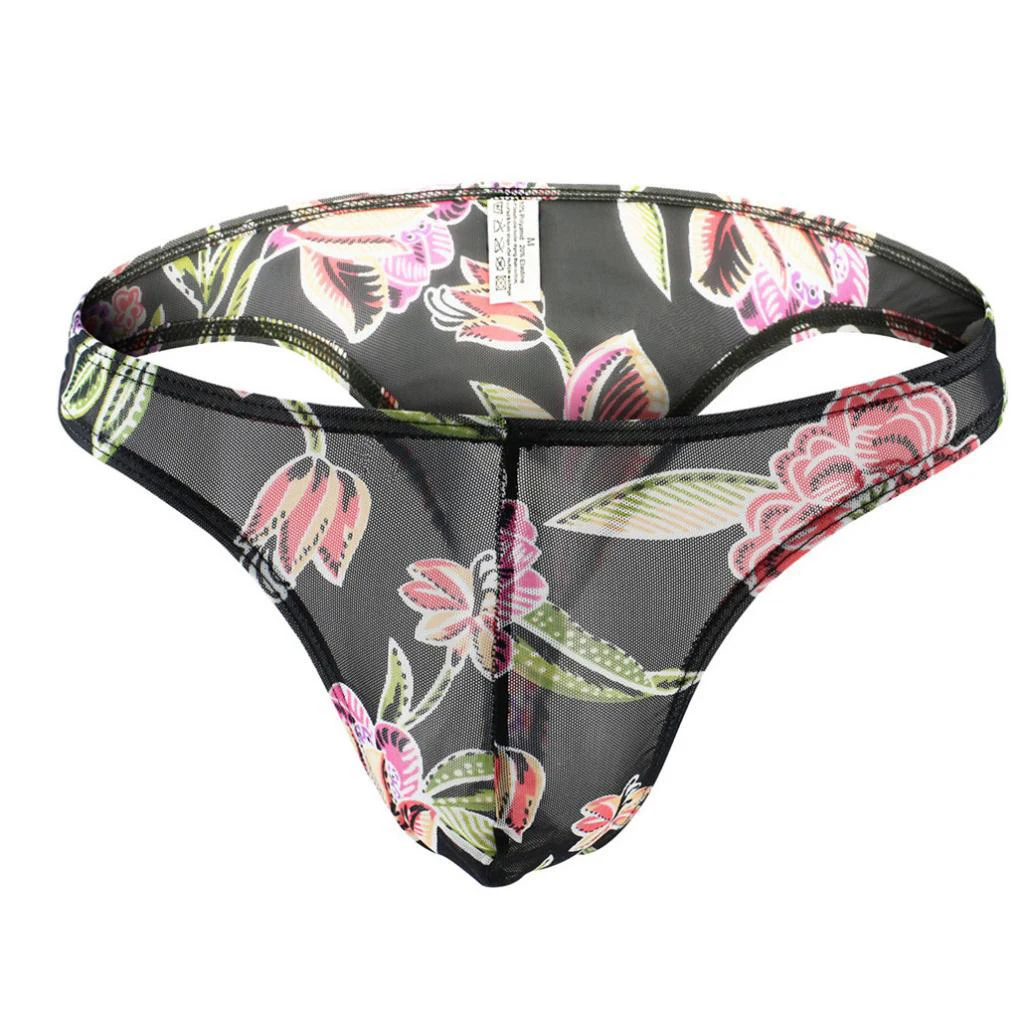 Men Low Rise Floral Printed Briefs Soft Comfy G-string Jockstrap Thongs Underwear