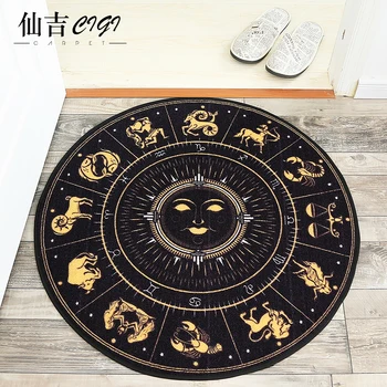 

CIGI Vintage Home Mat Round Geometric Pattern Floor Mat Living Room Bathroom Kitchen Creative Anti Skid Mat Washable Durable Rug