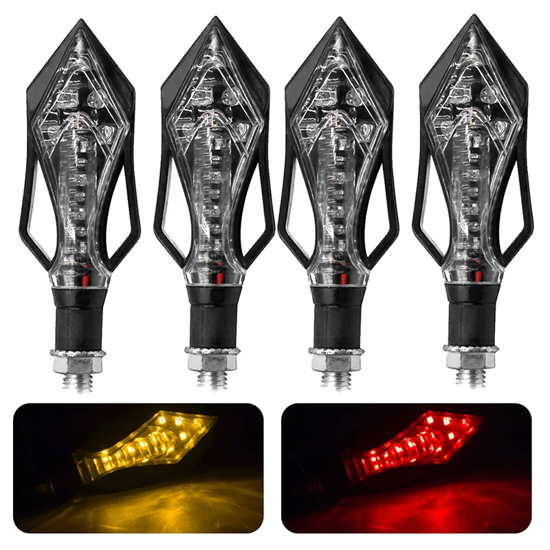

4PCS Motorcycle Turn Signals LED Light Flowing Water Blinker Red Amber Indicator Bendable Tail Stop Signal for Honda Kawasak