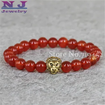 

2015 New Arrival Mens Beaded Gold Lion Head Bracelets Wholesale 10pcs/lot 8mm Natural Gem Stone Stone Beads Bracelet,Gift