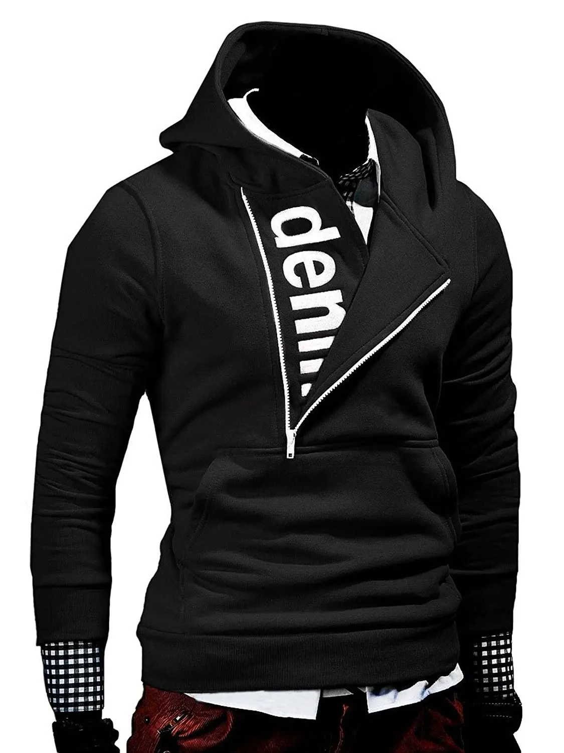 Brand 2018 Hoodie Diagonal Zipper Letter Print Hoodies Men Fashion