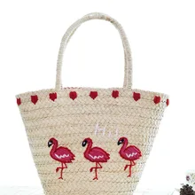 Loshaka, Соломенная пляжная сумка с вышивкой фламинго, фирменная Новинка, женская модная летняя сумка ручной работы, большая дорожная тканая сумка Bolsos, новинка