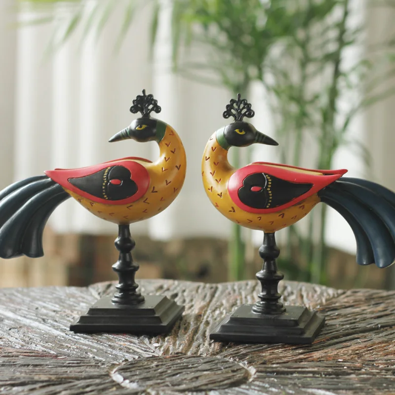 

European furnishings 1 pair birds decoration crafts Home Furnishing resin couples living room home decoration Leiothrix