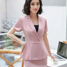 Летние модные элегантные розовые Формальные блейзеры костюмы с топами и юбкой для дам блейзеры и куртки наборы рабочая одежда