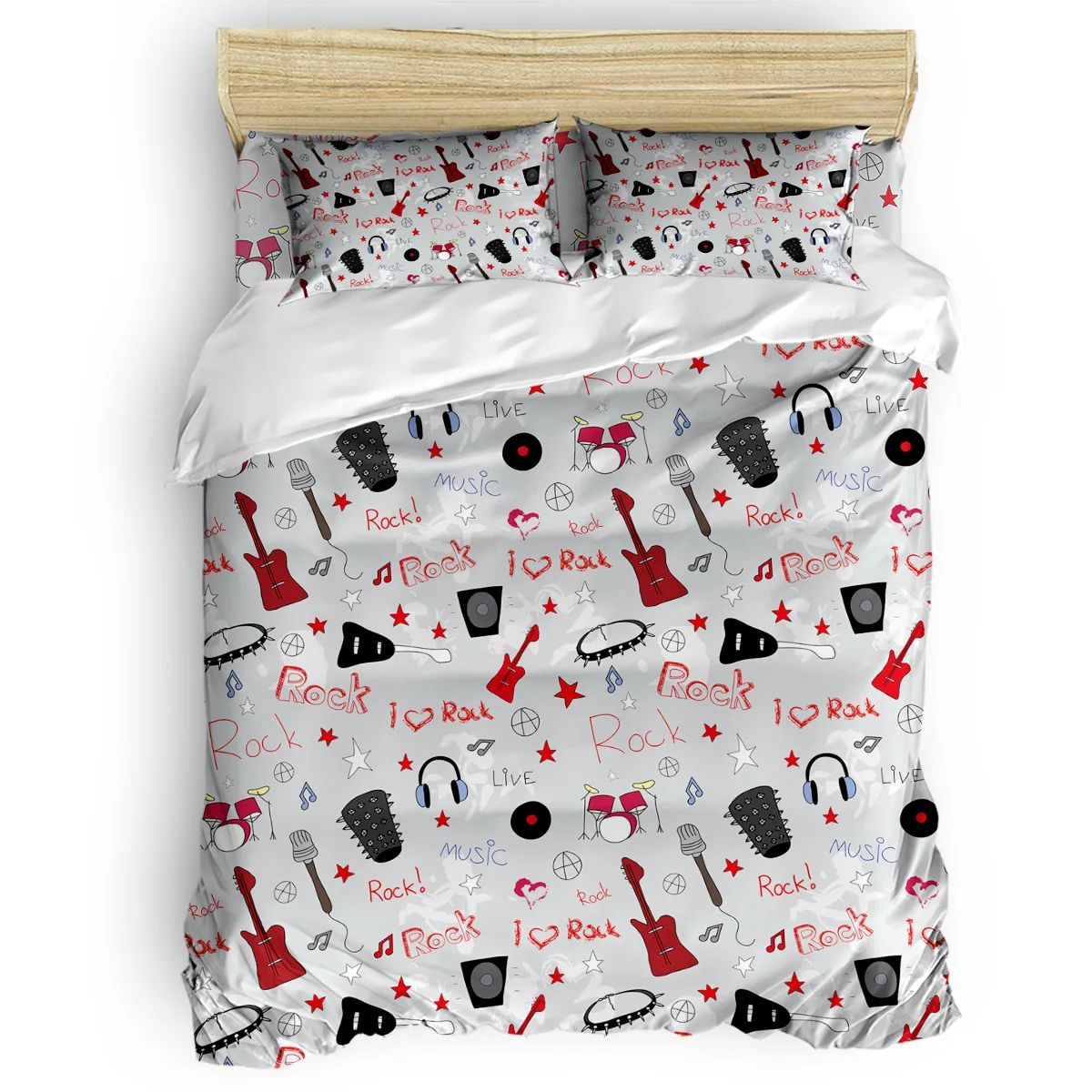 

Rock Music Doodling Comforter Cover Set 4 Piece Bedding Sets Forefather's Day Thanksgiving Day All Soul's Day Living Room