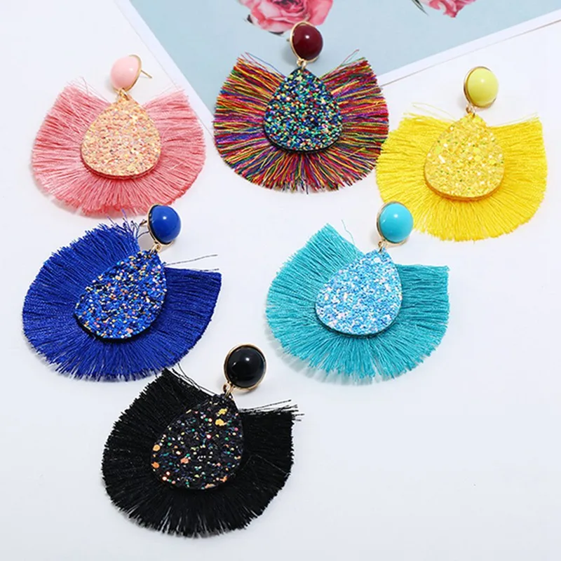 

Vintage Ethnic Drop Long Tassel Earring Exaggerate Stage Fan-shaped Dangle Statement Earrings Women Bohemian Boho Jewelry