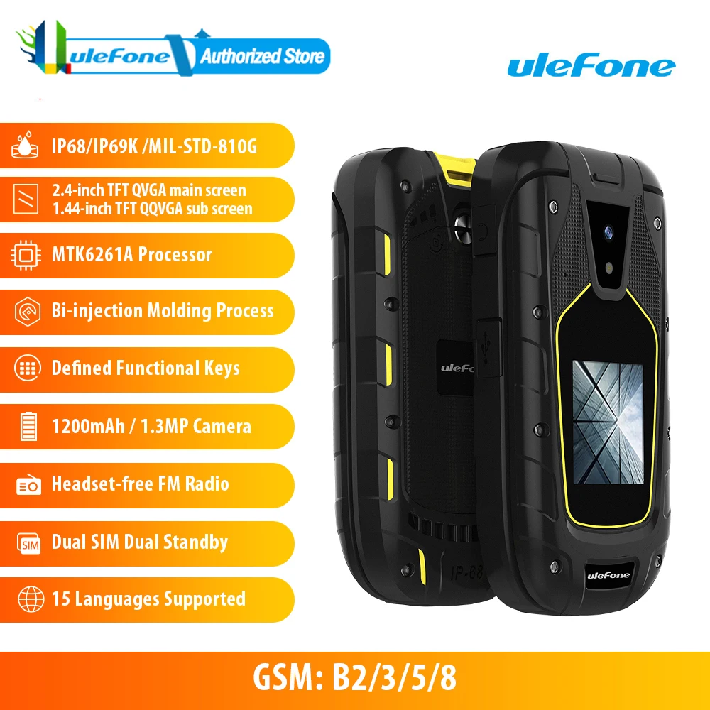 Ulefone Armor флип двойной экран прочный мобильный телефон 32 МБ ОЗУ 64 Мб ПЗУ 1.3MP камера