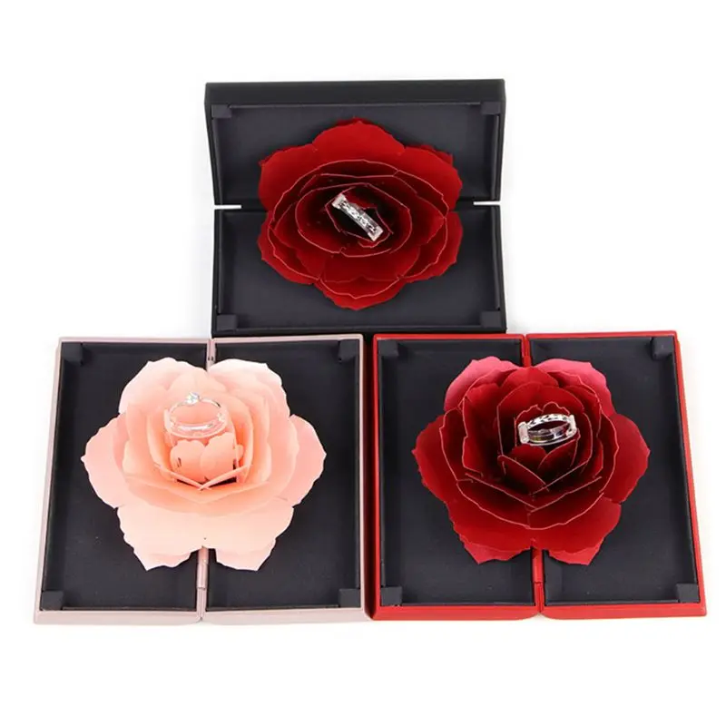 Кольцо Box вращения Лифт креативный чехол для ювелирных изделий Роза 3D корзины ручной работы для хранения Портативный несущей