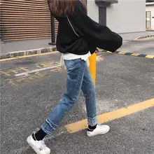 Новые корейские сплайсированные прямые женские джинсы винтажный с высокой талией корейские джинсы потертые джинсы Feminino