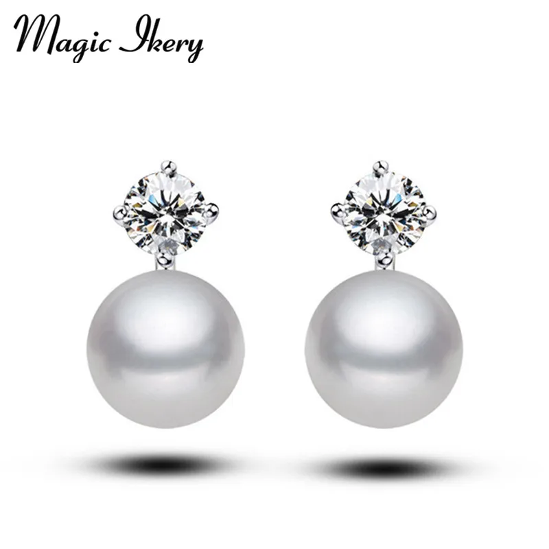 

Magic Ikery Gold Color Top AAA CZ Zircon Crystal Wedding simulated pearl ball Stud Earrings for Women MKZ136
