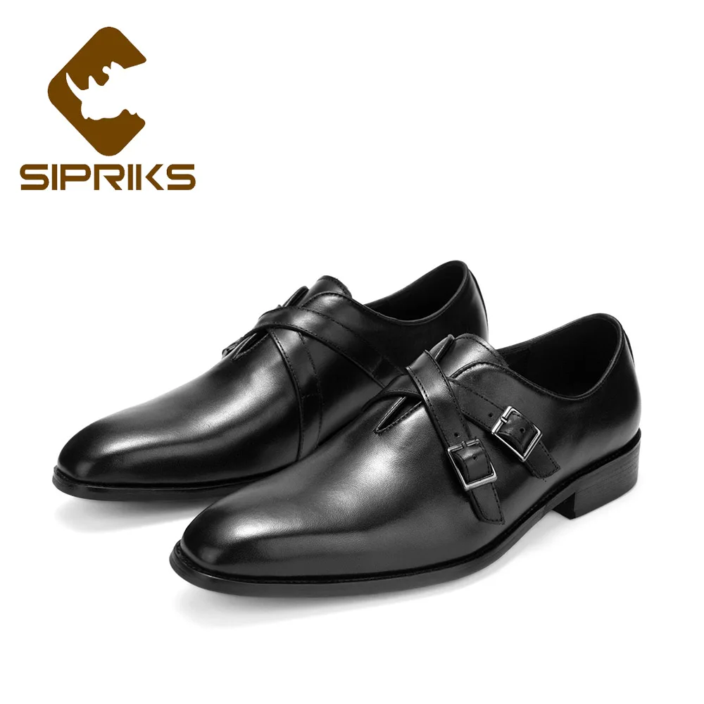 Sipriks/мужские коричневые модельные туфли из лакированной кожи с двумя ремешками; деловые мужские свадебные туфли; удобная обувь на плоской подошве - Цвет: Черный