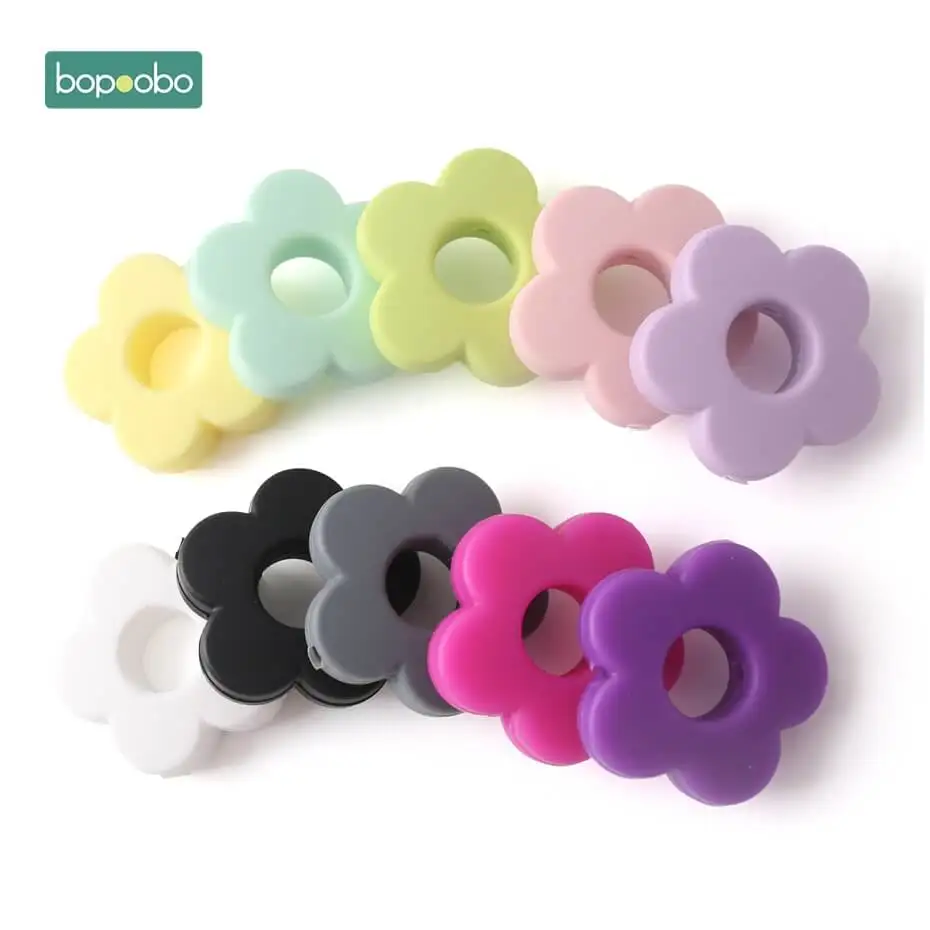 Bopoobo 10 шт силиконовые бусины в виде цветов, маленькие силиконовые цветы, 2,5 см, Прорезыватель для зубов, бисер «сделай сам», аксессуары для самостоятельного изготовления зубов - Цвет: random flower