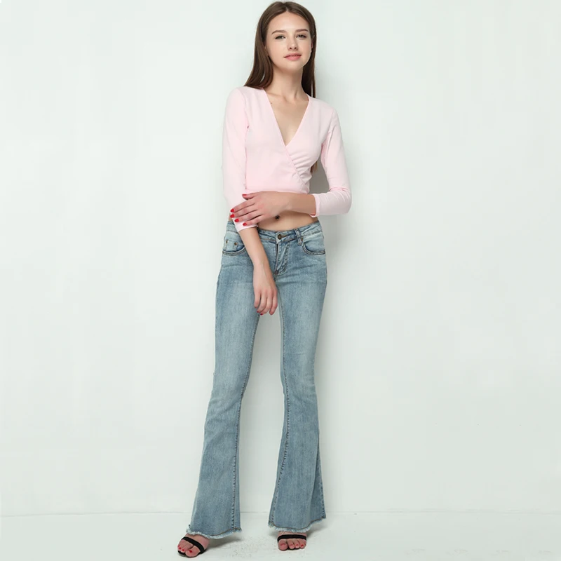 Calças de Brim para Mulheres 2020 do Vintage de Cintura Baixa Incendiar Elásticas Estilo Retro Fundo Sino Magro Calça Jeans Feminina Azul Escuro Denim Perna Larga Calças 3 High Quality Moda Feminina