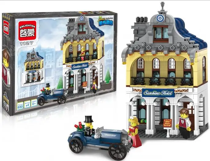 

627Pcs CITY Models building kits Sunshine Hotel Deluxe Villa Suite Blocks Deluxe Suite Inn Antique Car Brick Toy legoings