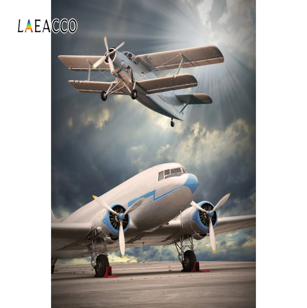 Laeacco самолет взлет аэропорта облако солнце живописные фотографии фоны для
