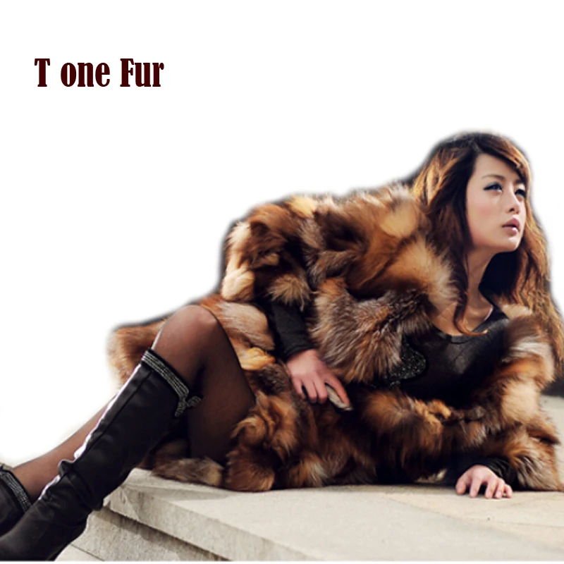 

100% Pure Luxury Real Fox Fur Coat Special Classical Design Women Natural Fox Fur Long Jacket Real fur coat KFP748
