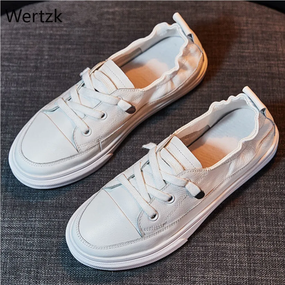 

Women Comfy White Flats PU Soft Leather Shoes Lace Up Casual Comfort Spring Woman Vulcanize Flat 2019 Fashion Loafers A170