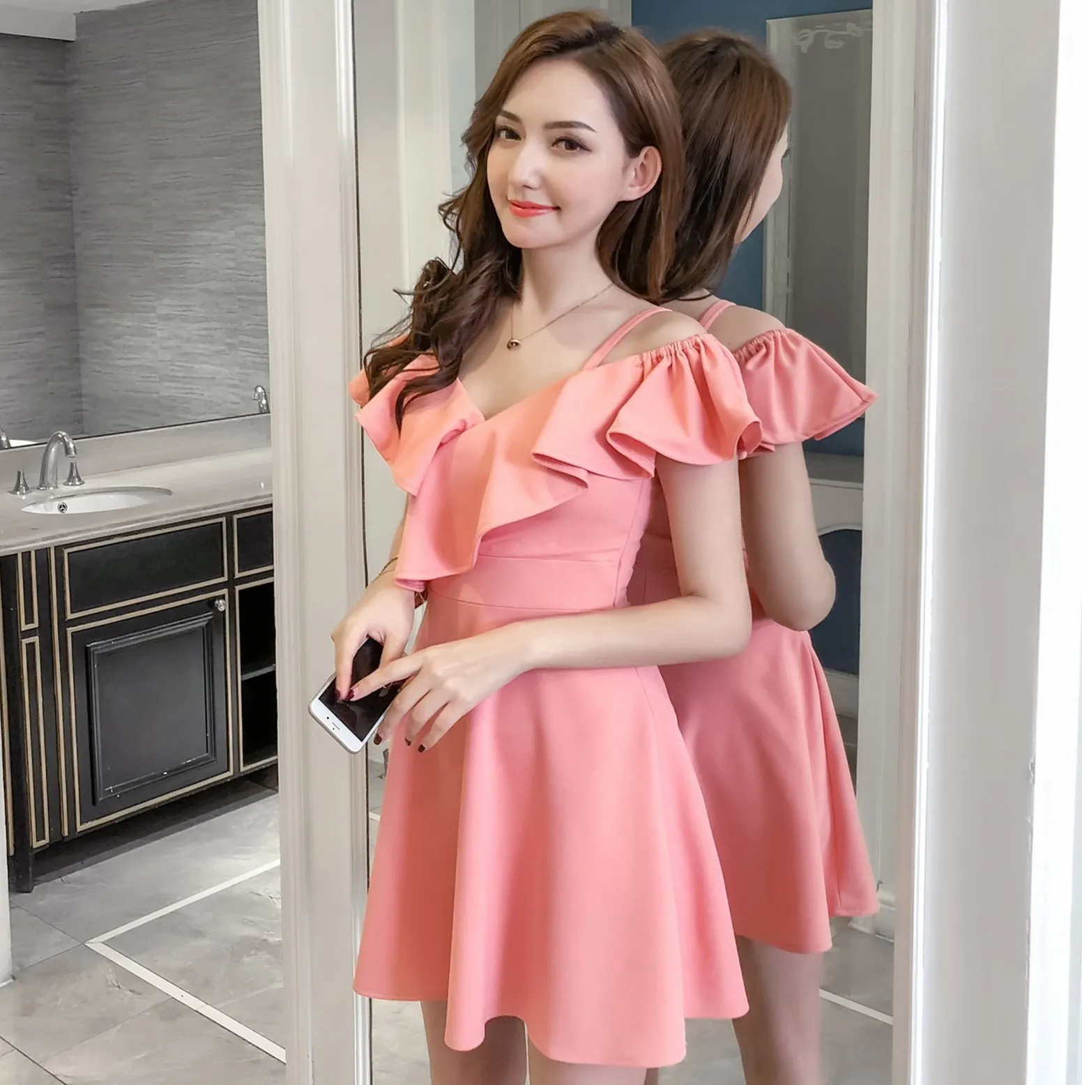 2018 NEW  Arrivals Women Summer 2018 NEW  Off Shoulder  Camisole  Dress  strapless  High waist skirt Mini   Dress Free shipping