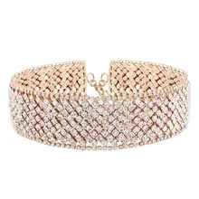 Capa de lujo rhinestone choker collar para las mujeres de cadena cristalino lleno lindo collar choker moda nupcial joyería carboneros colar