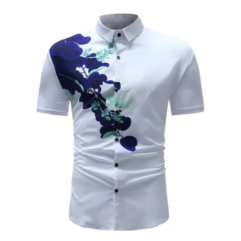 

Men shirt Men's Square Collar Printed Casual Short Sleeve Slim Fit Shirt Top Blouse